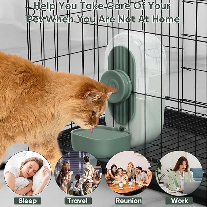 28oz Hanging Automatic Water Dispenser,Rabbit Water Bottle,Bunny Guinea Pig Ferret Water Bowl for Cage,Suitable for Small Animal Puppies(Cage Grid Spacing Over 1.2'') (Green)-PurrikoPets