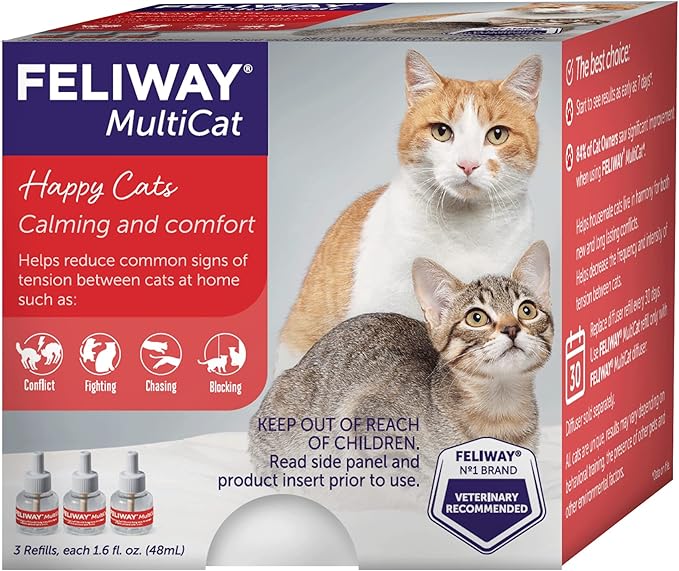 FELIWAY® MultiCat 3 x 30 Day Cat Calming Refills for Pheromone Diffuser, 3 x 48ml Value Pack- Helps Reduce Conflicts and Signs of Tension in Multi-Cat Households-PurrikoPets