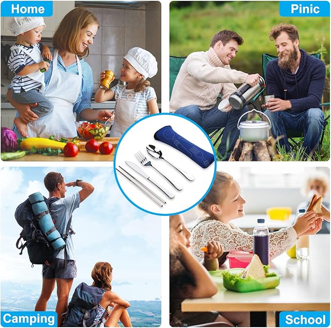 10PCS Portable Silverware Set with Case, Lengnoyp Travel Camping Utensils Set, Premium Stainless Steel Travel Cutlery Set, Reusable Safe Flatware Sets for Lunch Box/Workplace/Students, Silver-PurrikoPets