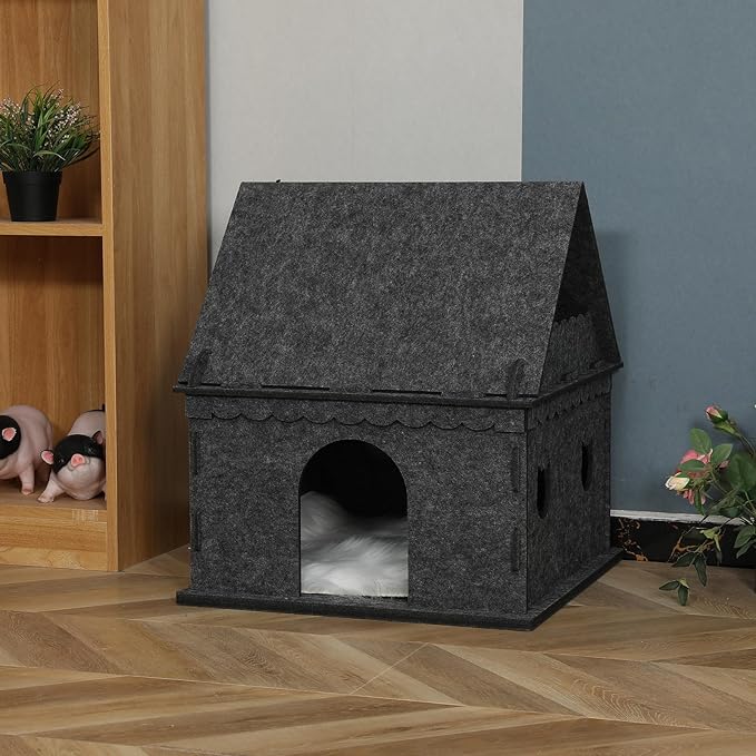 2-Tier Indoor Cat Apartment,Cozy Pet Cat Bed, Hideaway, and Sturdy Cat Castle for Multiple and Large Cats-PurrikoPets