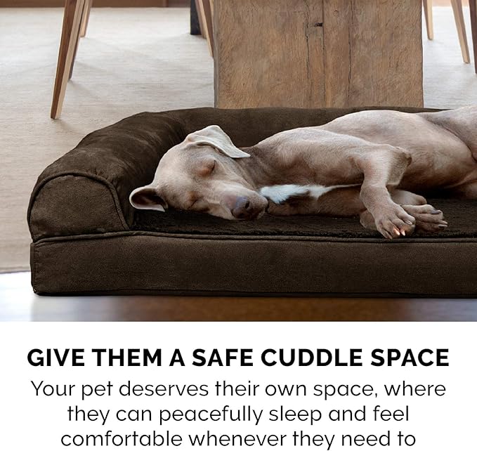 Furhaven Cooling Gel Dog Bed for Large Dogs w/ Removable Bolsters & Washable Cover, For Dogs Up to 125 lbs - Plush & Suede Sofa - Espresso, Jumbo Plus/XXL-PurrikoPets