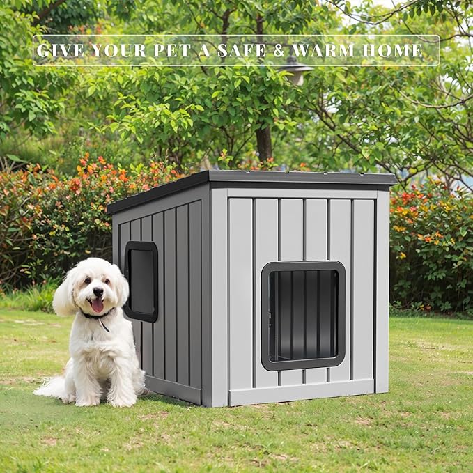 DRATO Dog House Indoor and Outdoor with Weatherproof Roof Removable Floors for Small to Middle Sized Dogs Easy to Assemble (Gray, 24.65 * 21.5 * 22.21)-PurrikoPets