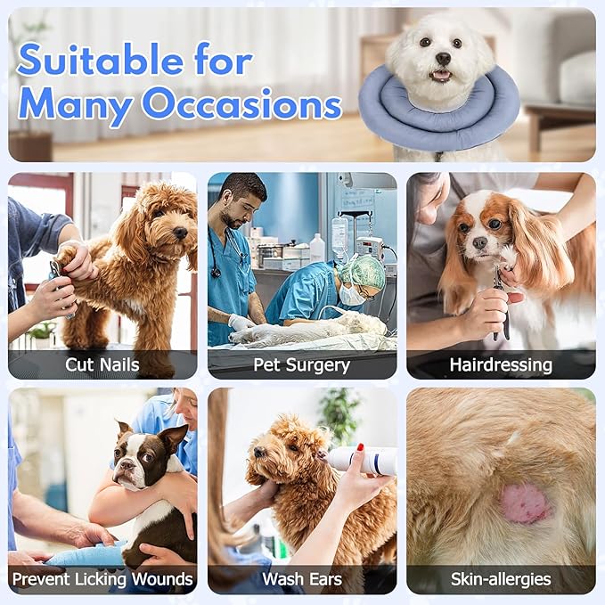 Dog Recovery Collar, Breathable Adjustable Soft Dog Cone, Waterproofing Cat Neck Cone, Pet Donut Collar After Surgery (Blue Gray, XL)-PurrikoPets
