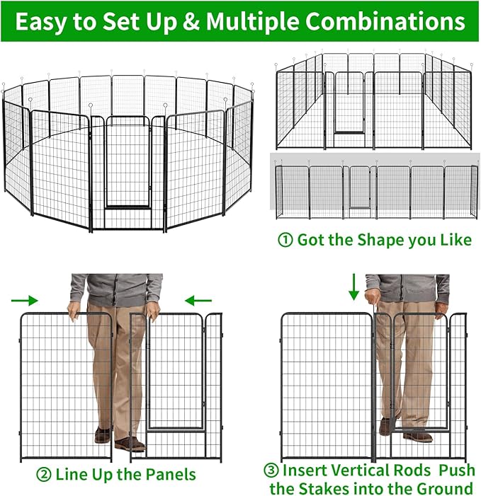 Dog Playpen Outdoor Extra Wide 16 Panels Heavy Duty Dog Fence 50" Height Anti-Rust with Doors Portable for RV Camping Yard, Total 42FT, 140 Sq.ft, Snowy Black-PurrikoPets