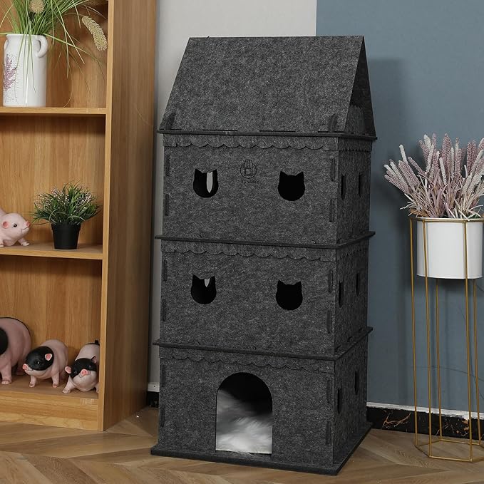 4-Tier Indoor Cat Apartment,Cozy Pet Cat Bed, Hideaway, and Sturdy Cat Castle for Multiple and Large Cats-PurrikoPets