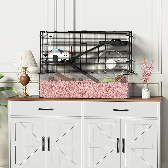 3-Tier Glass Hamster Tank, Large Hamster Cage Habitat with 11inch Big Running Wheel for Rat, Mouse, Gerbil, Syrian Hamster, 590 SQ INCHES-PurrikoPets