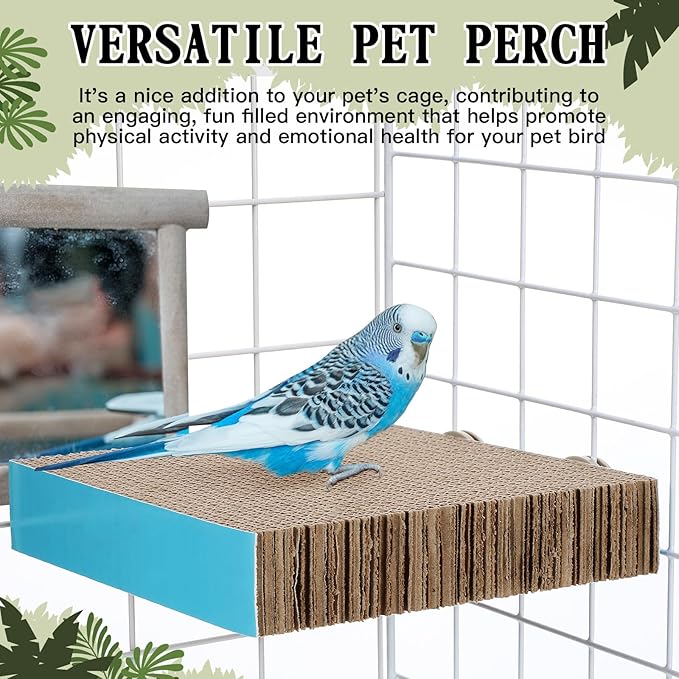 2 Pieces Bird Chew Toy Parrot Cage Perch Cardboard Platform Bird Paw Grinding Stand Parrot Cage Playground for Macaws, Small Parakeets, Conures, Budgies, Finches Conure Cockatiel (Large)-PurrikoPets