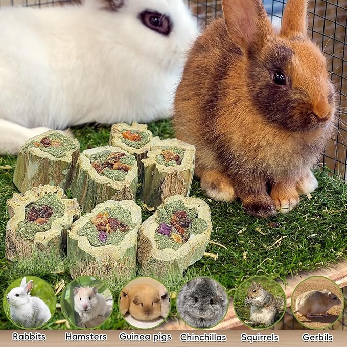 Fhiny Rabbit Chew Toys Natural Baked Papaya Wood Bunny Molar Treats Contain Alfalfa Grass Apple Carrot and Purple Sweet Potato Filling for Hamsters Guinea Pigs Chinchillas Teeth Grinding(0.22 lb)-PurrikoPets
