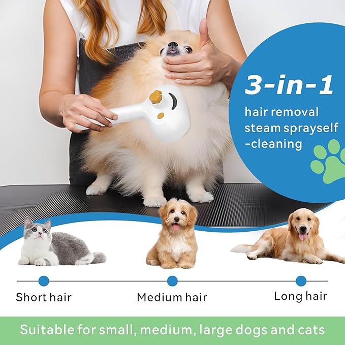 4-in-1 Pet Steam Brush for Dog & cat brush for shedding,Spray Hair Removal Comb with Waterless Shampoo–Self-Cleaning Pet Grooming Tool for Shedding, Anti-Static & Skin-Friendly Design-PurrikoPets