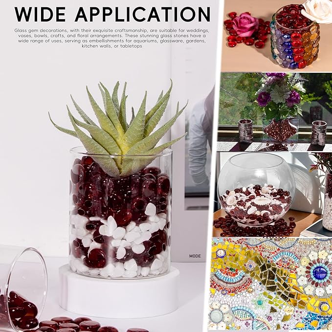 5 LB Dark Red Glass Marbles, Mini Flat Glass Beads for Vase Fillers, Floral Bottom Mancala Gems Pebbles Fish Tank Rocks for Table Aquarium,Home Decor Art Craft Supplies(0.5"~0.7")-PurrikoPets