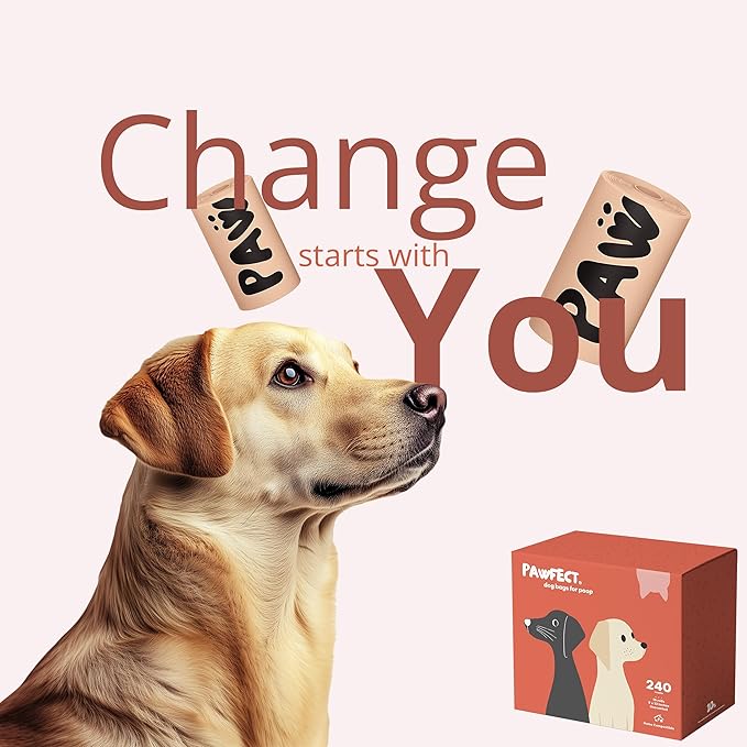 Pawfect Dog Poop Bags Rolls - Biodegradable Doggie Bags, Compostable Dog Waste Bags, BPI Certified Pet Waste Bags, Unscented, Large, Puppy Poo, Earth Friendly, Bolsas de Basura (240 counts)-PurrikoPets