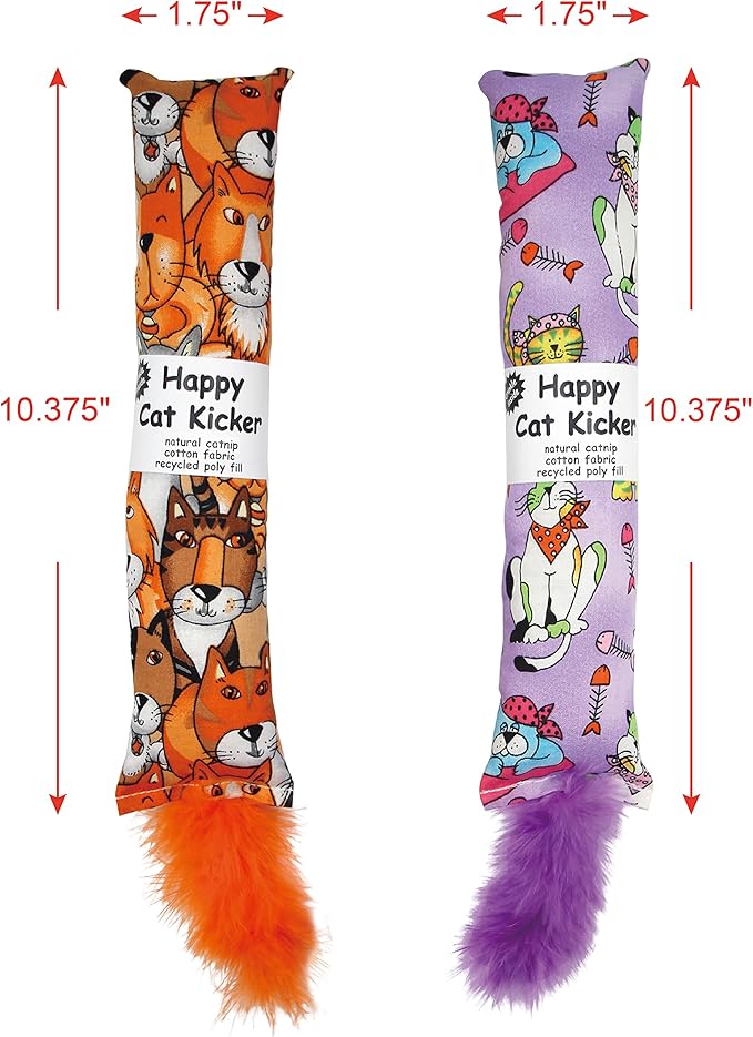 2 Pack Natural Interactive Catnip Cat Kicker with Feathers, Bite Resistant Chew Toy, Crinkle Kicker, Accessories for Indoor Cat-PurrikoPets
