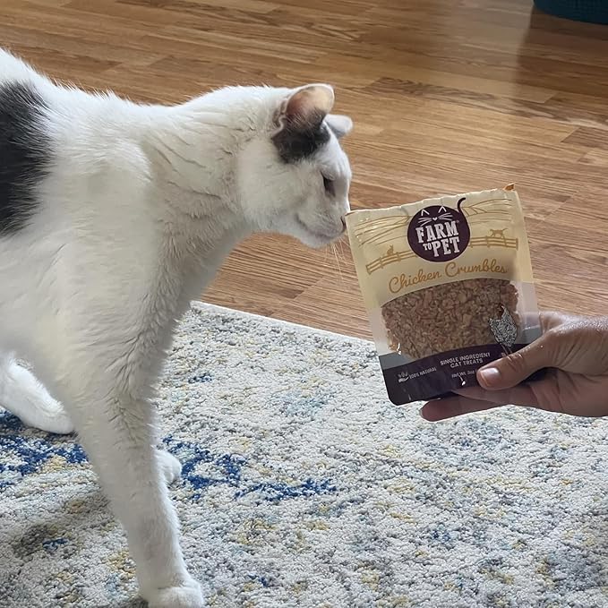 Farm To Pet - Cat Treat Crumbles - 3 oz Single Ingredient Chicken Treat and Snacks - Healthy for Indoor Cats and Kitten - Essential Products (Mix with Wet/Dry Food)-PurrikoPets