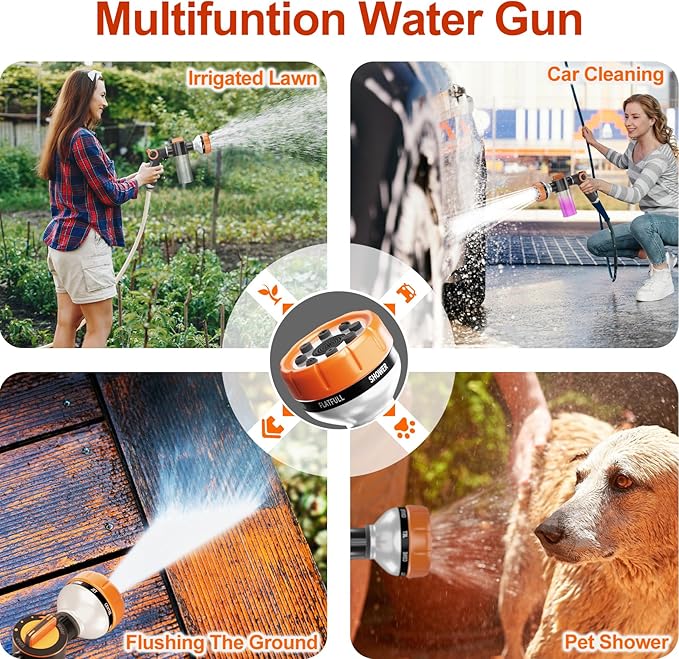 Dog Washing Hose Attachment, Pet Shower, Upgrade 8-in-1 Mode Dog Shower Attachment with 3.5oz 100cc Soap Dispenser, Replacement Hose Adapter for Pet Washing Irrigated Lawn Patio Car Cleaning-PurrikoPets