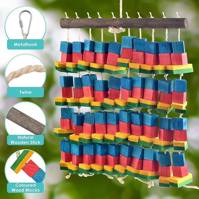 Extra Large Bird Toys, 21.6inch XL Macaw African Grey Parrot Chewing Toys, Natural Wooden Block Knots Tearing Toy Parrot Cage Accessories for Big Birds-PurrikoPets