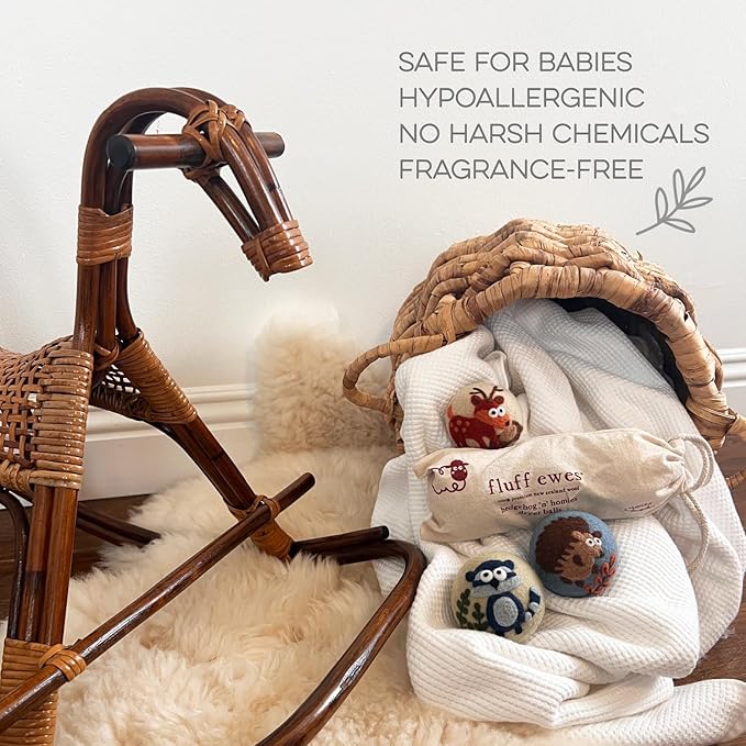 Fluff Ewes Wool Dryer Balls 3 Pack Premium New Zealand Wool Laundry Balls for Dryer, No Static Dryer Balls Laundry Reusable, XL Hedgehog Dryer Balls, Baby Dryer Balls for Dryers - Hedgehog and Homies-PurrikoPets