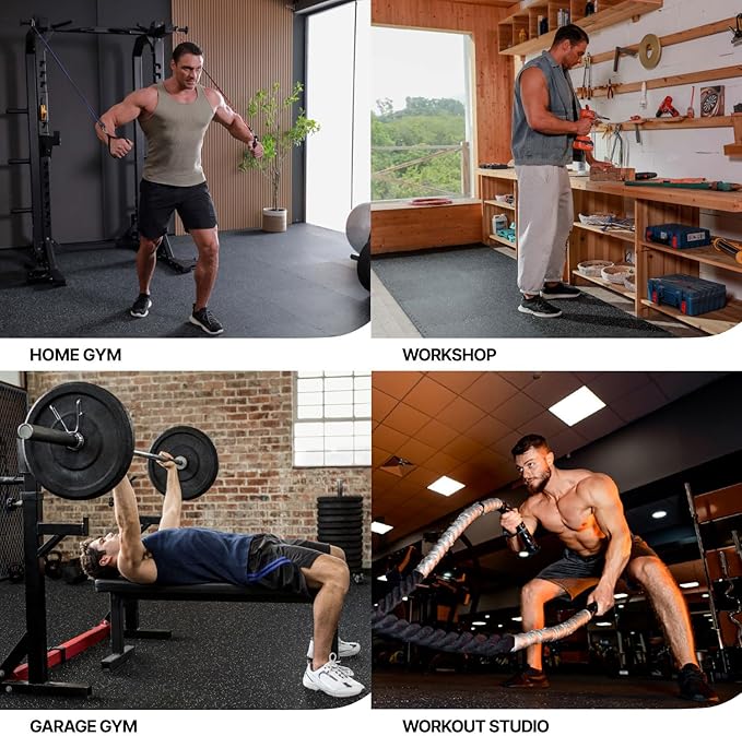 AIRHOP 0.79in Thick 24 Sq Ft Exercise Equipment Mats, 6 Tiles Upgraded Rubber Top with High Density EVA Foam, Large Interlocking Puzzle Gym Flooring for Home Gym, Heavy Weight Workout,Black & Blue-PurrikoPets