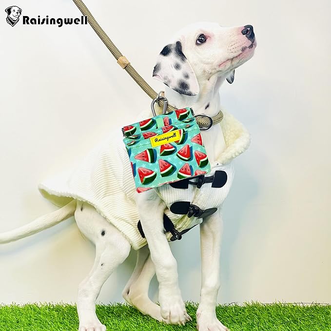 Dog Treat Pouch,Cotton Pocket Sized Training Holder, Hand Free Walking Funny Bag with Carabiner, Self-Closing Pet Feed Snack Reward, Behavior Aids for Puppy Travel or Outdoor Use(Watermelon)-PurrikoPets