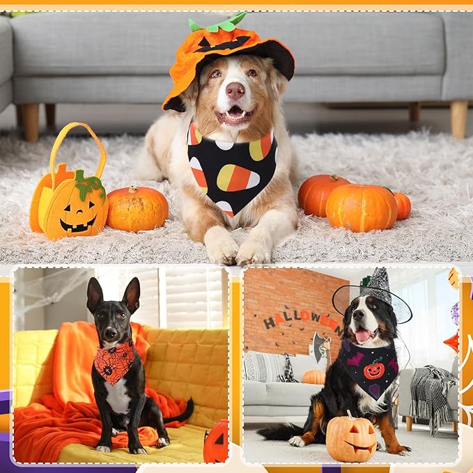 Abbylike 50 Pcs Halloween Dog Bandanas Bulk Pumpkin Bandanas for Dogs Triangle Kerchief Bibs Scarf Set for Pet Halloween Costume Photo Props Accessories Pet Shops, 25 Styles (31.5 x 21.7 x 21.7")-PurrikoPets