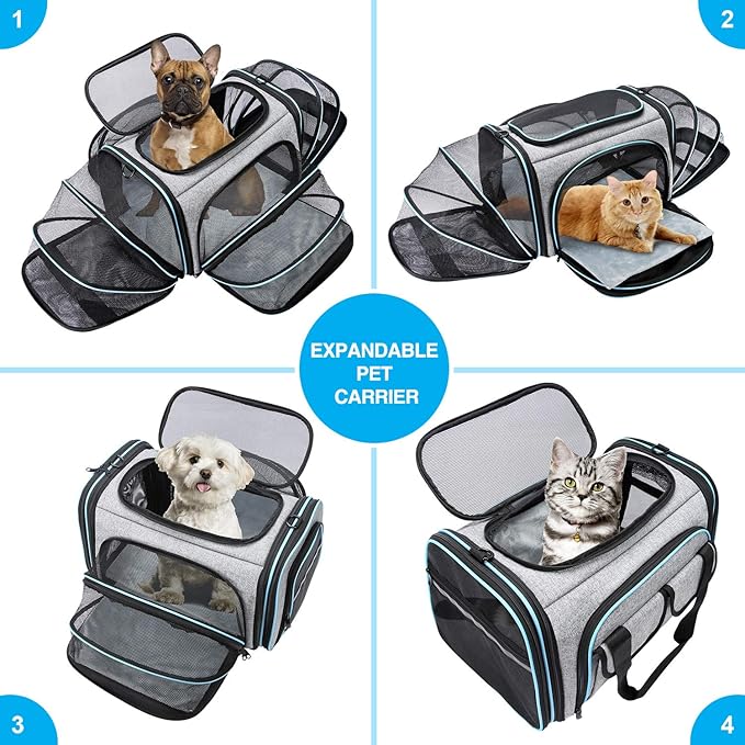 Airline Approved Pet Carrier, Large Soft Sided Pet Travel TSA Carrier 4 Sides Expandable Cat Collapsible Carriers with Removable Fleece Pad and Pockets for Cats Dogs and Small Animals-PurrikoPets
