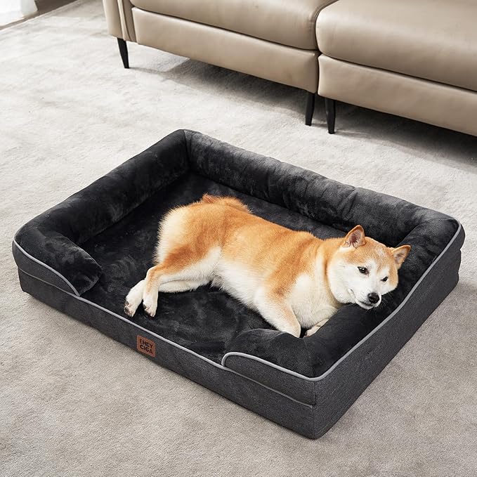 EHEYCIGA Orthopedic Dog Bed for Medium Dogs, Waterproof Memory Foam Medium Pet Beds with Sides, Non-Slip Bottom and Egg-Crate Foam Dog Couch Bed with Washable Removable Cover, Dark Grey-PurrikoPets