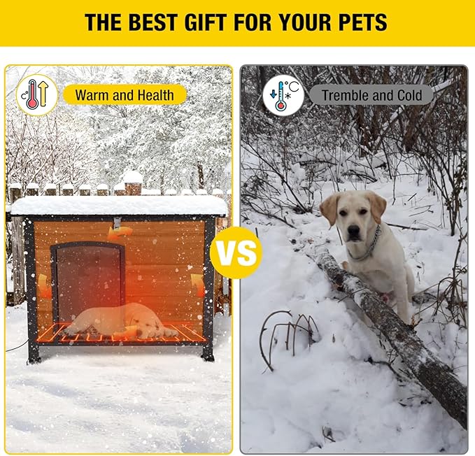 Aivituvin Dog House Outdoor Heated Dog Kennel with Insulated Liner & Heater for Winter Strong Iron Frame Large Dog Cage for Small & Medium Dogs,33.5"-PurrikoPets