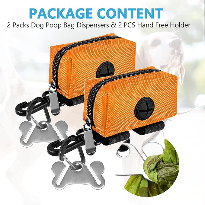 Dog Waste Bag Dispenser Pet Poop Bags Holder for Doggie Waste Bags Dispensers Soft Fabric Zipper Small Doggy Puppy Pouch for Leash Accessory Attachment with Carrier,2PC Orange-PurrikoPets