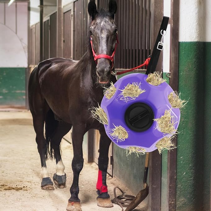 15.75" Hay Ball for Horse with Hanging Strap Slow Feed Horse Treat Ball Extra Large Hanging for Paddock Stall Stable Supplies (Purple)-PurrikoPets