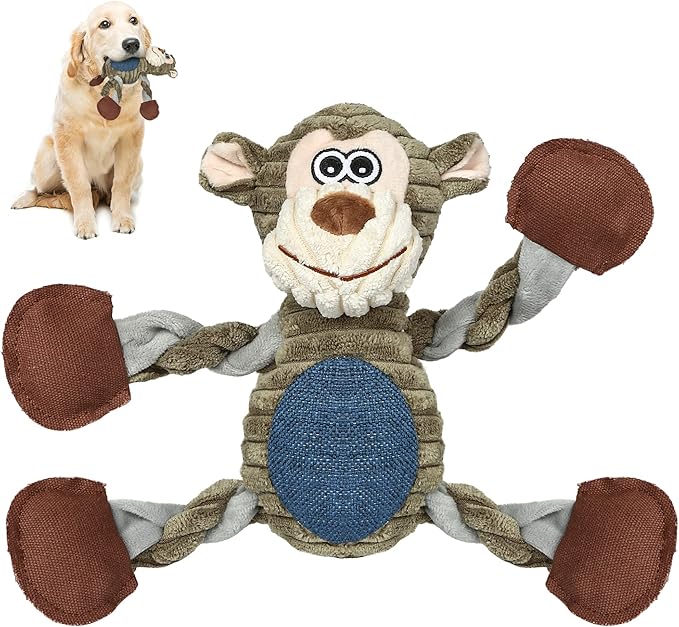 Dog Toys for Large Dog - Plush Squeaky Medium & Small Dog Toys - Stuffed Animals Puppy Toys - Funny Cute Dog Toys for Dog Birthday Presents (Monkey)-PurrikoPets