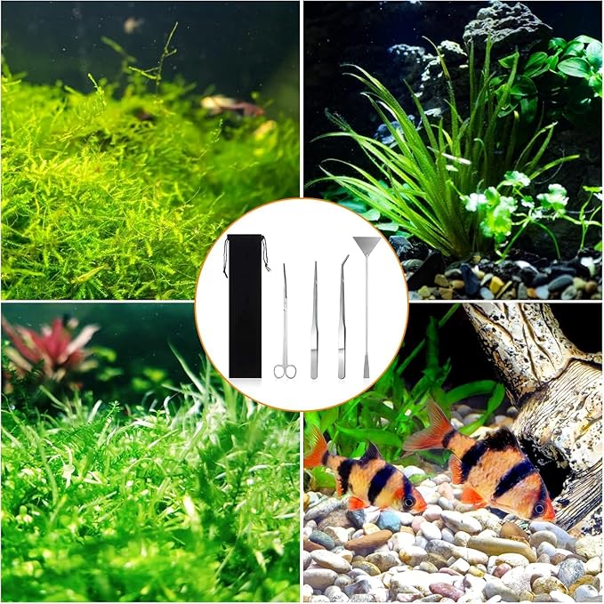 4 in 1 Aquascaping Tools Aquarium Plant Tools Anti-Rust Fish Tank Tools Stainless Steel Tweezers Scissors Spatula for Fish Starter Kits, Aquariums Tank and Terrarium-PurrikoPets