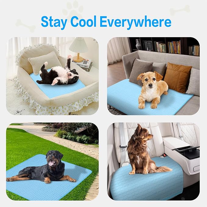 39 Inches× 29 Inches Cooling Mat for Dogs/Cats Immediately Dog Cooling Mat in Summer, Ice Silk Latex Anti-Slip Pet Sleeping Pad Sky Blue Dog Pad Suitable for Car/Indoor/Tourism Use-PurrikoPets