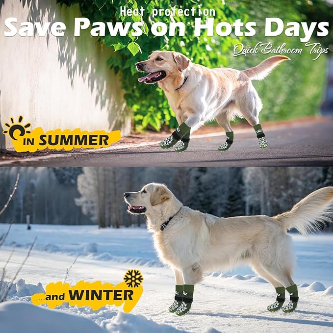 EXPAWLORER Anti Slip Dog Socks to Prevent Licking Paws, Shoes for Hot Pavement, Dog Booties for Small Medium Large Senior Dogs, Traction Control Boots & Paw Protectors for Hardwood Floors ArmyGreen-PurrikoPets