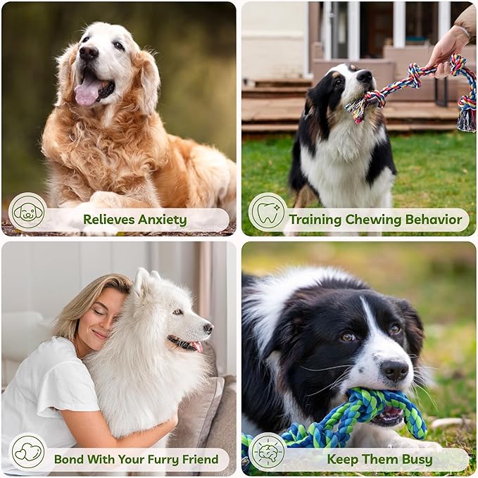 Dog Rope Toy for Large Dogs, 2 Pack Heavy Duty Dog Chew Toys for Aggressive Chewers, Indestructible Dog Toys for Super Chewer, Durable Tug of War Pet Toy for Medium to Large Breed Teeth Cleaning-PurrikoPets