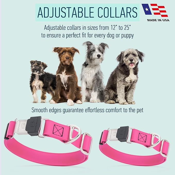Dogline Biothane Waterproof Dog Collar with Herm Sprenger Black Stainless Steel Quick Release Buckle – Heavy Duty Tactical Durable Collar for Dogs – Comfortable and Safe Pet Collar W3/4" L12-19 Pink-PurrikoPets
