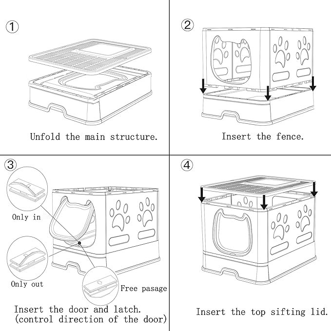 Gefryco Foldable Cat Litter Box with Lid,Covered Litter Box for Small and Medium Cats, Enclosed Cat Potty with Scoop and Brush, Top Entry Cute Kitten Litter Tray with Drawer and Top Cover(White)-PurrikoPets