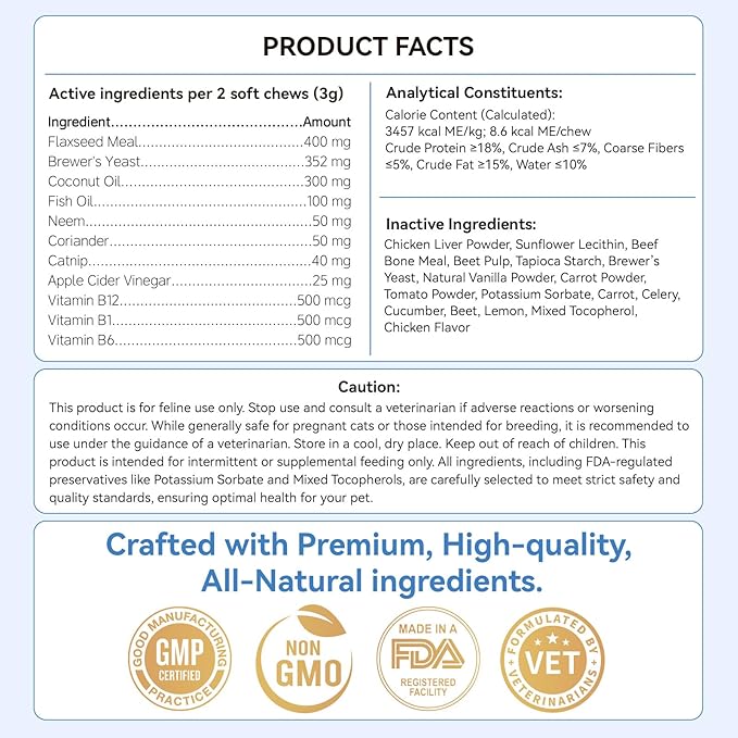 Flea and Tick Prevention for Cats, 200 Soft Chews for Fleas Treatment for Cats, Natural Cat Oral Flea Chewables Support Supplement, Flea and Tick Chews for All Breeds & Sizes-PurrikoPets