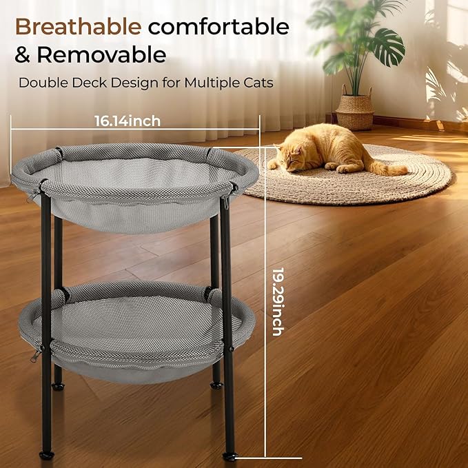 Double Cat Hammock Bed,Elevated and Raised Cat Beds for Indoor and Large Cats-PurrikoPets