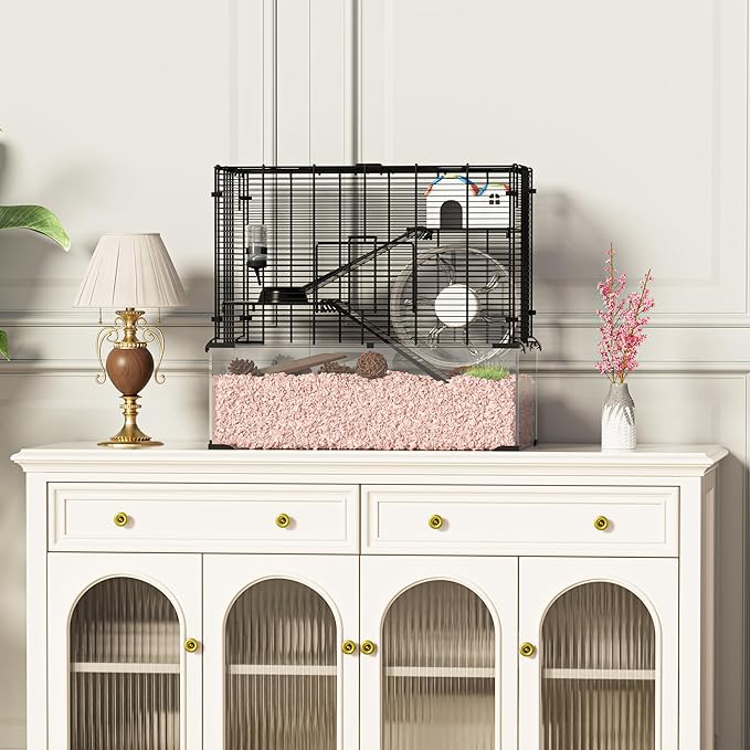 3-Tier Glass Hamster Tank, Large Hamster Cage Habitat with 11inch Big Running Wheel for Rat, Mouse, Gerbil, Syrian Hamster, 370 SQ INCHES-PurrikoPets