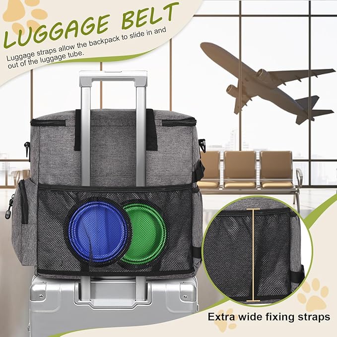 Dog Travel Bag Airline Approved–Pet Travel Tote with Collapsible Bowls,Food Containers & Feeding Mat–Multi-Pocket Organizer for Dogs & Cats, Durable & Water-Resistant for Hiking,Trips,Outdoors-PurrikoPets