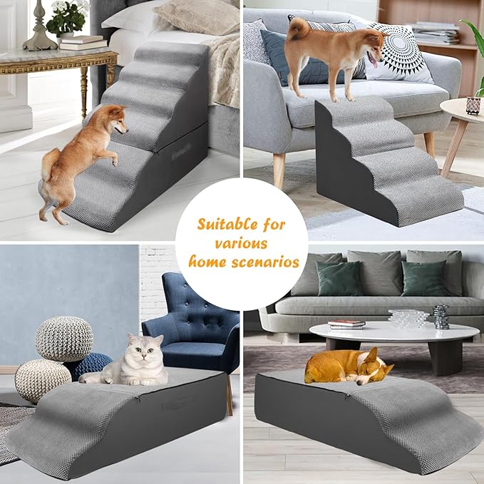Dog Stairs&Steps for 30 Inches Tall High Bed Up to 30-36 Inch, Pet Dog Ramp Ladder for Small Dogs, Doggie, Old Cats, Kitty, Small Animals Grey-PurrikoPets
