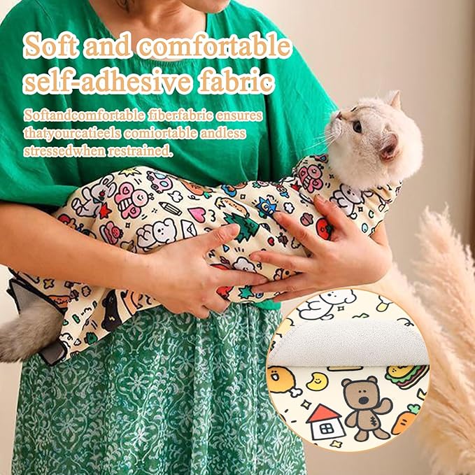 27.6x27.6 Cat Wrap for Cutting Nails, Cat Grooming Wrap with Pet Hair Removal Glove, Cats Restraint for Nail Clipping Ear Cleaning Teeth Brushing-PurrikoPets