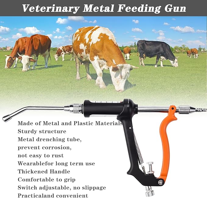 30ML Veterinary Metal Feeding Gun, Continuous Drench Gun Dosing Device Veterinary Adjustable Medicine Dispenser Husbandry Autonomous Feeding Tool, Pig Cattle, Sheep, Horse for Drench Gun-PurrikoPets