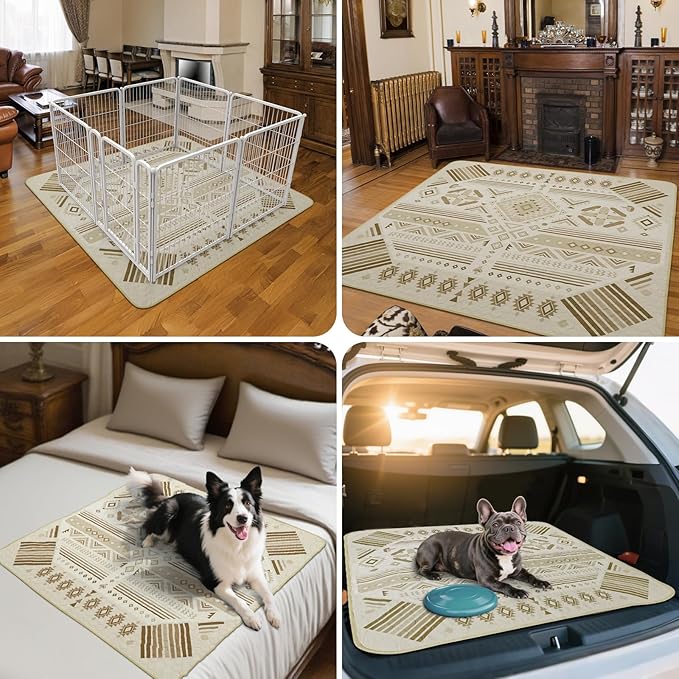 FXW Washable Pee Pads for Dogs, Puppy Pads with Super Absorbent, Specifically Designed for FXW Rollick/Homeplus 24 inch 8 Panels Dog Playpen, 63" Square, Khaki Geometric, 1 Pack-PurrikoPets