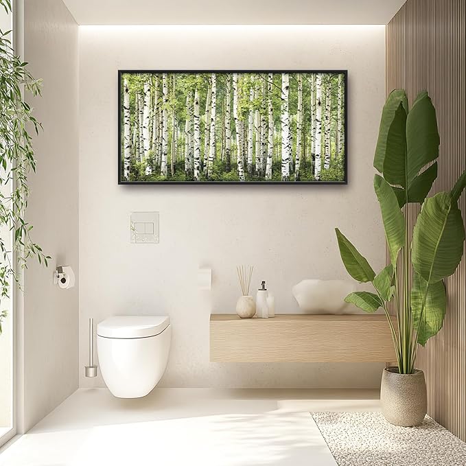 Extra Large Birch Tree Framed Wall Art for Living Room,Oversized Green Aspen Trees Forest Pictures Wall Decor,Canvas Print Painting Modern Artwork Bedroom Office Bathroom 60L" x 30W"-PurrikoPets