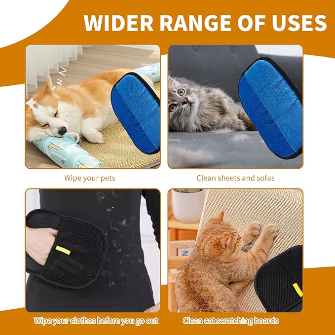 2PCS Electrostatic Pet Grooming Gloves, Reusable Hair Remover for Dog Cat Fur on Clothes Furniture Car Seat/Blue-PurrikoPets
