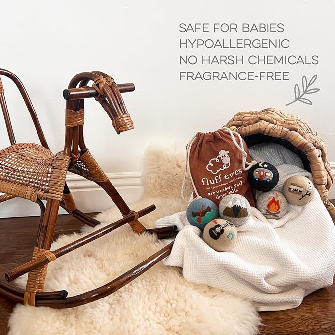 Fluff Ewes Wool Dryer Balls 6 Pack Premium New Zealand Wool Laundry Balls for Dryer, No Static Dryer Balls Laundry Reusable, XL Wool Dryer Balls Cute, Baby Dryer Balls for Dryers - are We There Yet-PurrikoPets