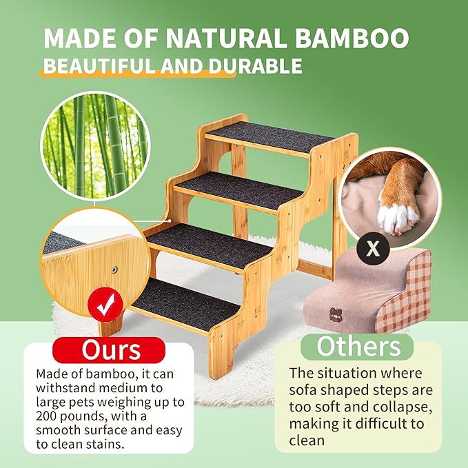 Dog Stairs for Small Dogs,3-Step Bamboo Wooden Dog/Pet/Cat Steps Ramp for Couch Sofa,Bed and Car, Can Support Weighing Up to 160 LB,-PurrikoPets