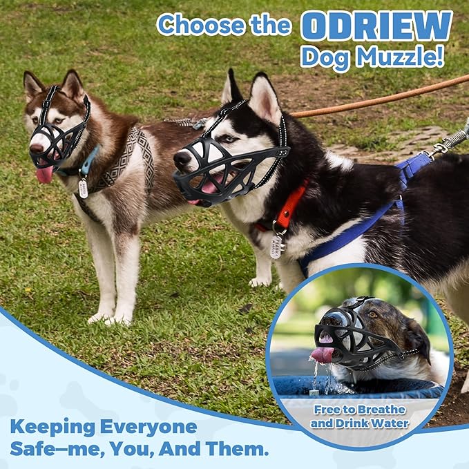 Dog Muzzle for Large Dogs, Breathable Basket Muzzles for Small, Medium and X-Large Aggressive Dog, Allows Panting Drinking, Suitable for Grooming Trimming Training (Black, L)-PurrikoPets