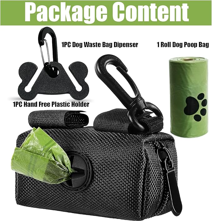 Dog Waste Bag Dispenser Pet Poop Bags Holder for Doggie Waste Bags Dispensers Soft Fabric Zipper Small Doggy Puppy Pouch for Leash Accessory Attachment with Carrier (Black)-PurrikoPets
