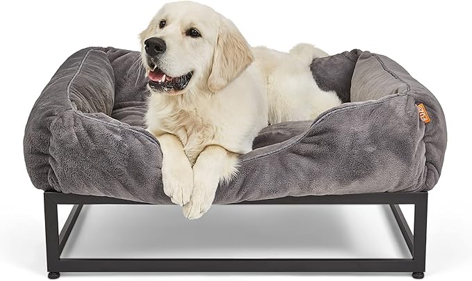 FUZI Luxury Aesthetic Dog Bed for Small Dogs with Washable Cover, Pet Couch, Pet Bed with Sides, Non-Slip Bottom, Soft & Durable Calming Dog Bed, Faux Rabbit Fur Cover, Small 25.1x16.75x9.5 Dark Grey-PurrikoPets